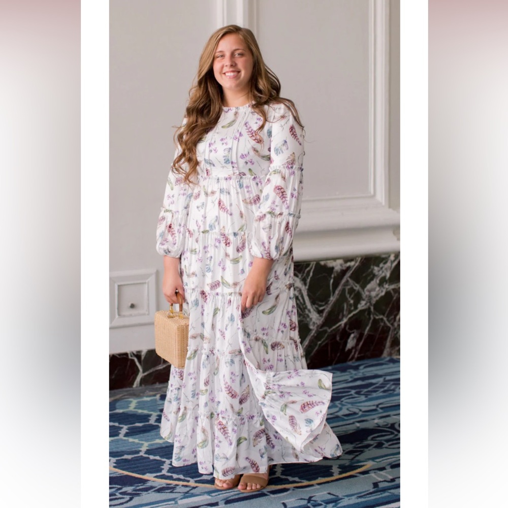 Dainty Jewells White Maxi Dress XL with Purple & Green Floral Print